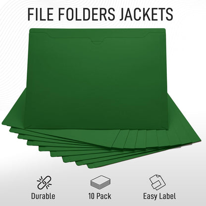 Black File Jackets, Flat-No Expansion, Letter Size, Reinforced Straight-Cut Tab, 10 Pack