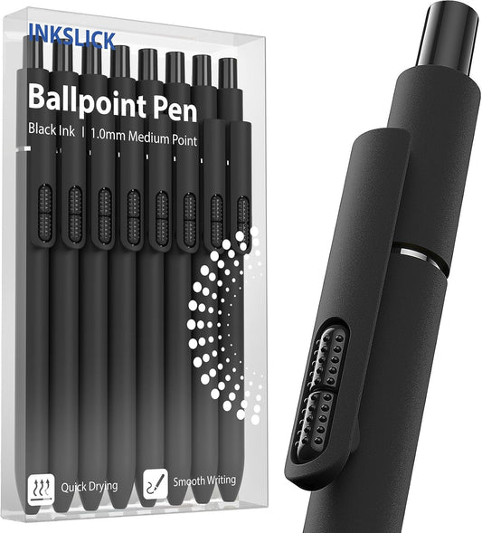 8 Pcs Black Ballpoint Pens - 1.0mm Medium Point Smooth Writing Black Ink Ball Point Pens | High-end Long Lasting Retractable Pen for School, Home, Office (Vintage-8pcs)