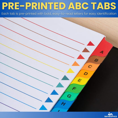 1InTheOffice Alphabetical Dividers for 3 Ring Binders, A-Z Tab Binder Dividers, Customizable Table of Contents, Multicolor Tabs, 2 Sets