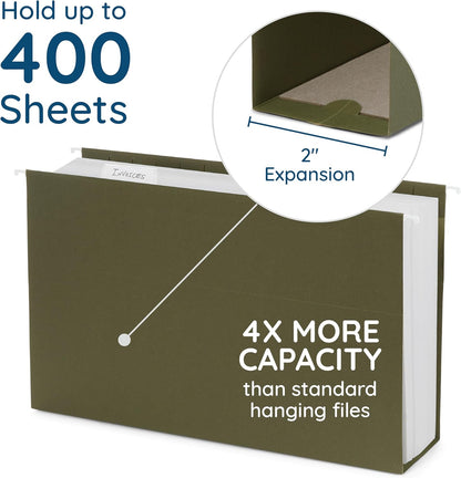 50 Extra Capacity Hanging File Folders, Heavy Duty, 2’’ Expansion Filing Folders, Designed for Bulky Files, Legal Charts, Manuals, and More, Standard Green, Legal Size, 50 Pack