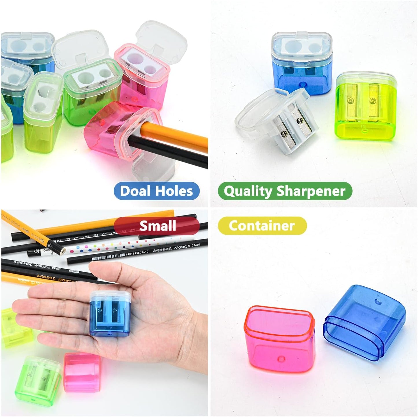 AUSTARK 4Pcs Pencil Sharpeners Manual for Kids Adults, Dual Hole Small Handheld Pencil Sharpener Bulk for Office School Home, Back to School Supplies