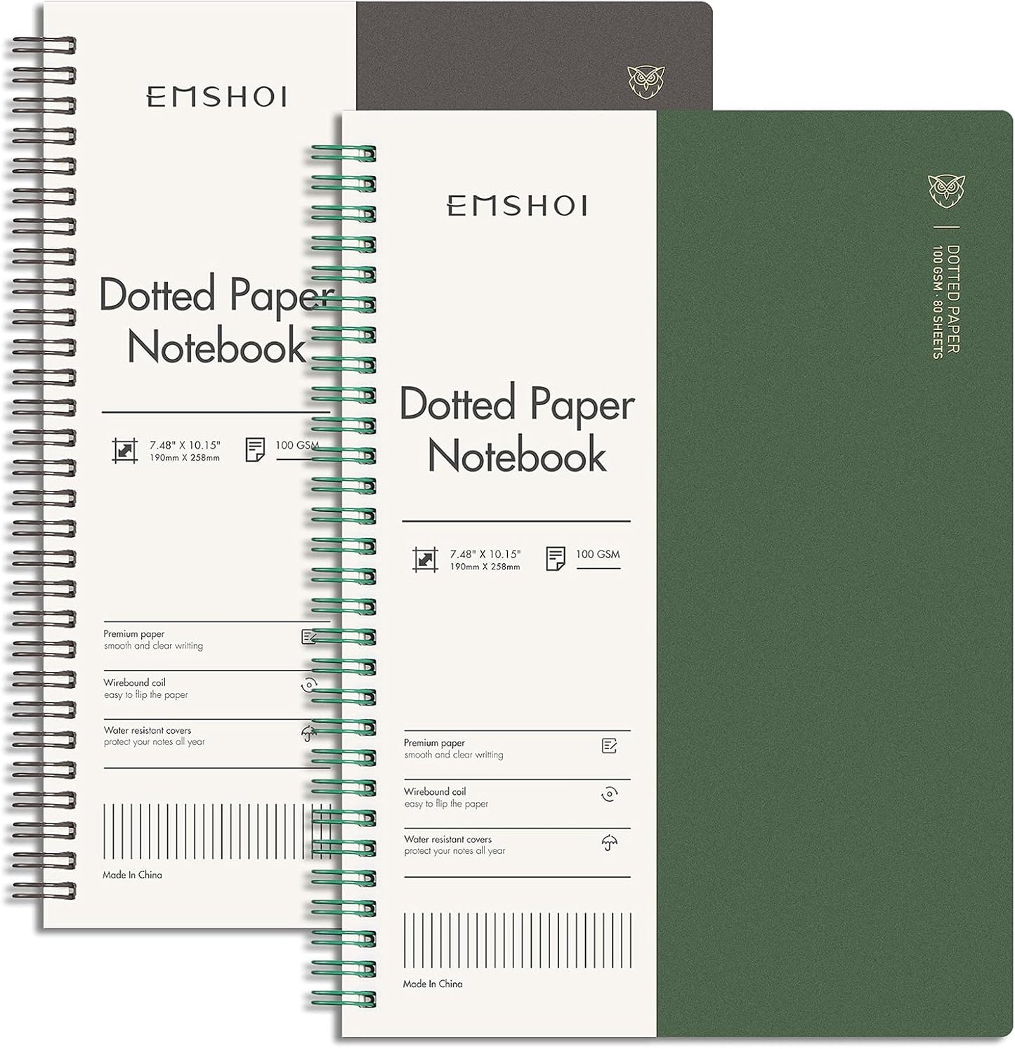 EMSHOI Dotted Journal Spiral Notebook 5.7" x 8.22" - 4 Pack 640 Pages 100gsm Thick Paper, A5 Dot Grid Notebook, Plastic Hardcover Dotted Notebook for Journaling Writing