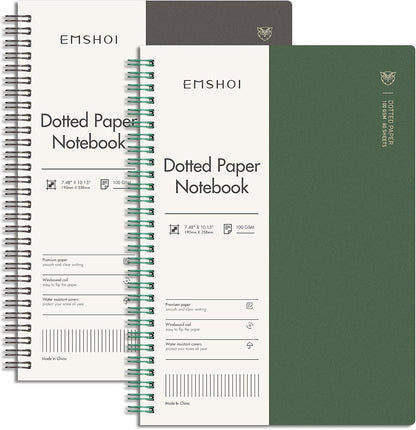EMSHOI Dotted Journal Spiral Notebook 5.7" x 8.22" - 4 Pack 640 Pages 100gsm Thick Paper, A5 Dot Grid Notebook, Plastic Hardcover Dotted Notebook for Journaling Writing