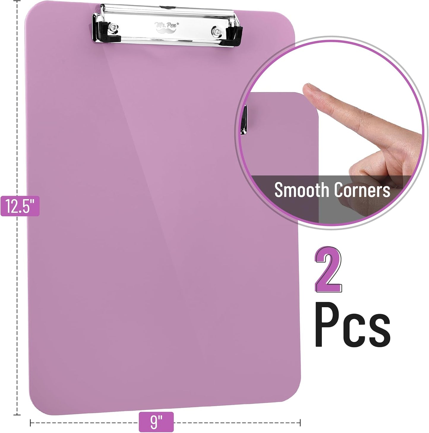Mr. Pen- Plastic Clipboard, 12.5" x 9", 2 Pack, Clipboard Plastic, Low-Profile Metal Clip with Retractable Hanging Hole