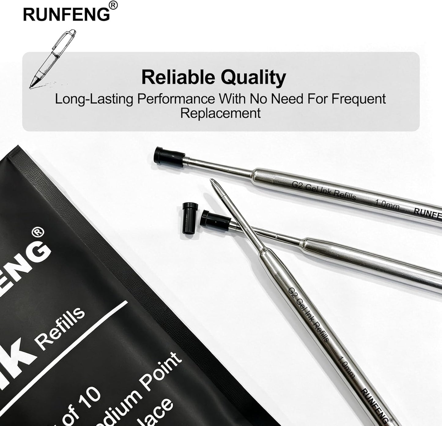 Pack of 10 Replaceable Ballpoint Pen Refills, G2 Gel Ink Refills,1mm Medium Point,Twist Pen Refill,Ball Point Pen Refills,Ink Refills for Pens,Black Ink Refills