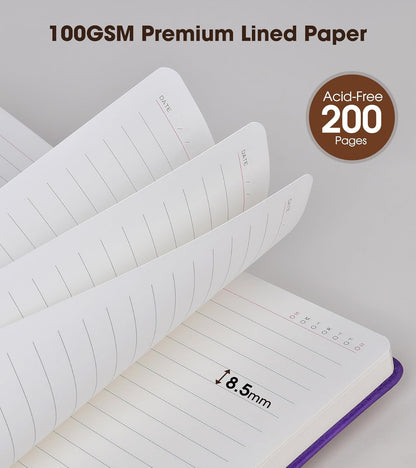 Lined Journal Notebook with Pen, A5 Personalized Hardcover Leather Journal for Men Women, 200 Pages 100 GSM Thick Paper College Ruled Notebooks for Work Travel School Writing Diary 5.9" X 8.4" Black