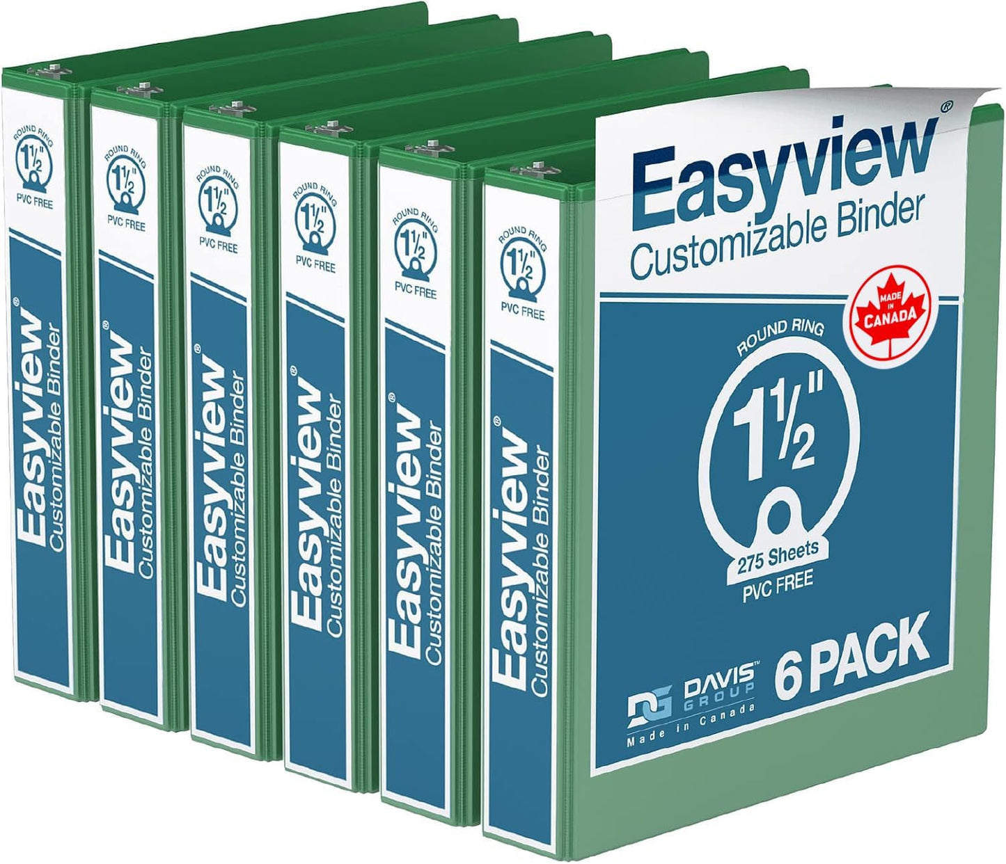 Easyview Premium 3-Ring Binders with Clear-View Covers and Round Rings, Binders for School or Office, 1 Inch, Pack of 6, Navy Blue