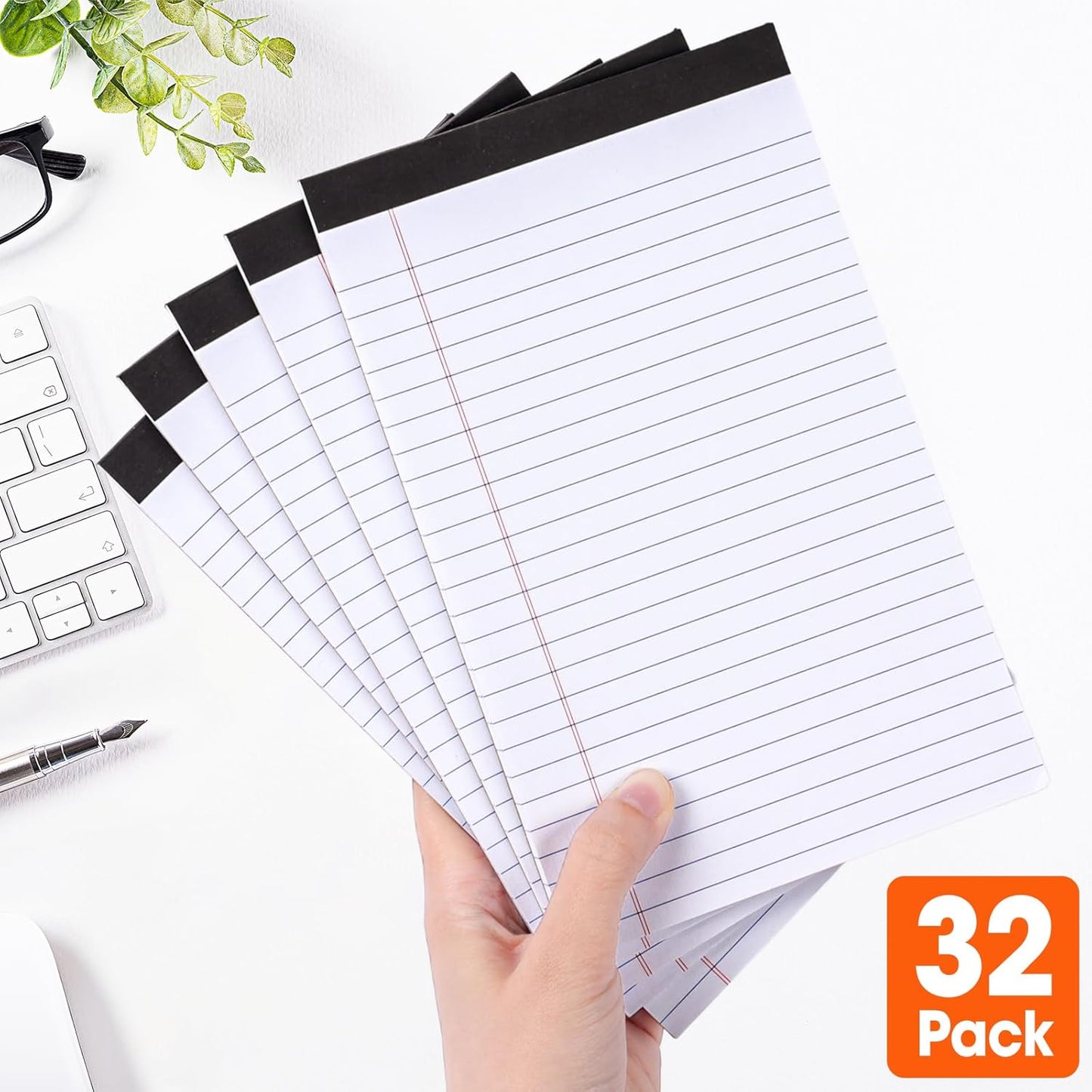 YesBes 32 Pack Note Pads Bulk, Small Legal Pads 5" x 8" Narrow Ruled Lined Writing Pad, 30 Sheets (60 Pages) Notepad for Office Home School, Perforated, Office Supplies