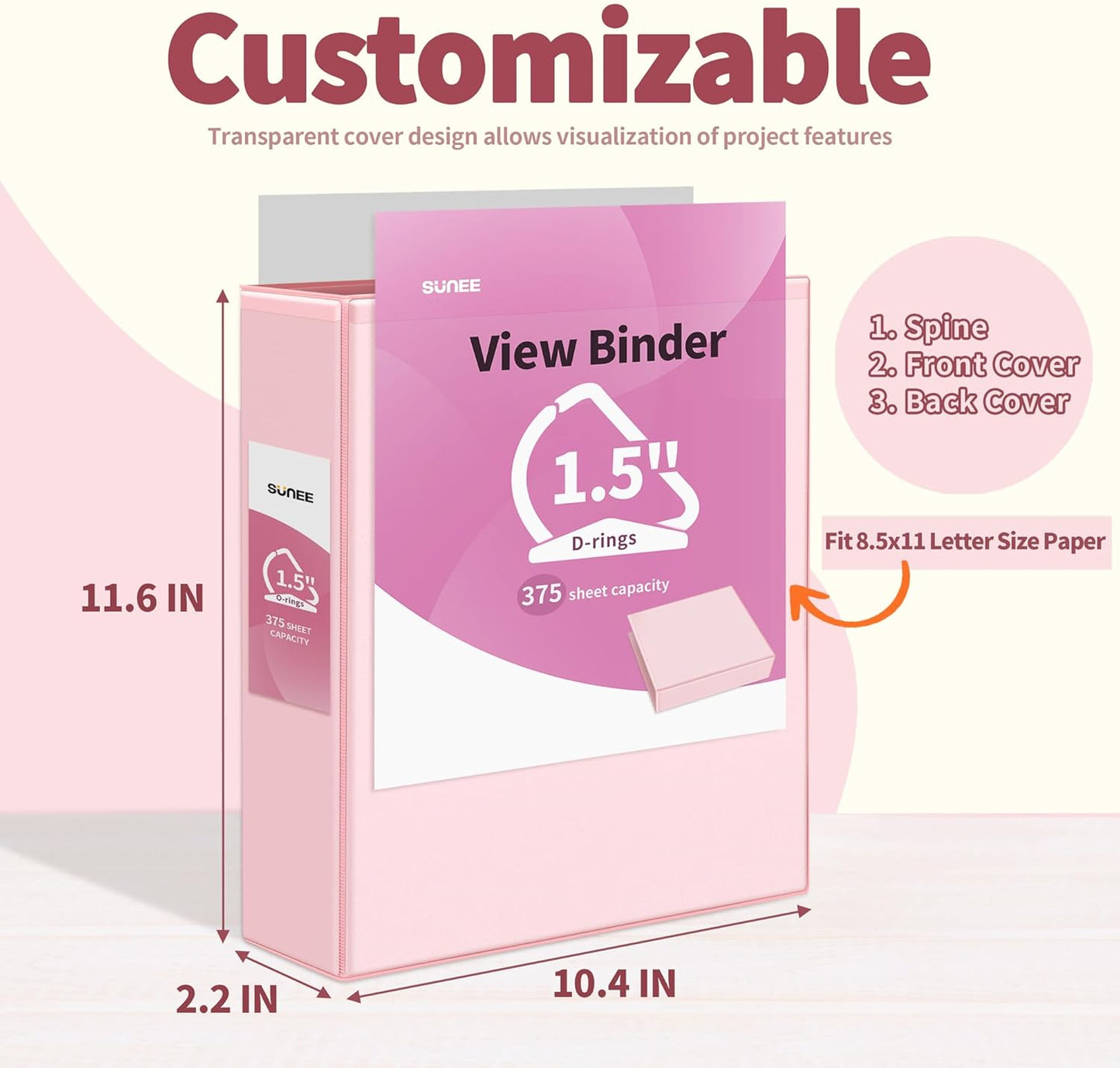 SUNEE 3 Ring Binder 1 Inch D Ring, Clear View Binder Three Ring PVC-Free (Fit 8.5x11 Inches) for School or Office Supplies, Assorted Pastel, 4 Pack