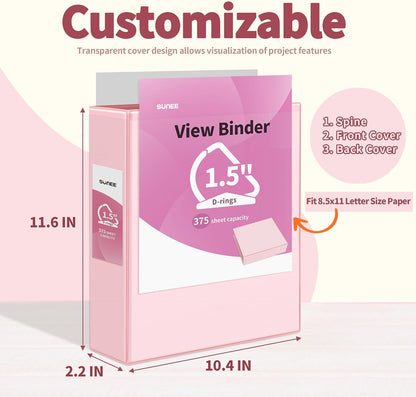 SUNEE 3 Ring Binder 1 Inch D Ring, Clear View Binder Three Ring PVC-Free (Fit 8.5x11 Inches) for School or Office Supplies, Assorted Pastel, 4 Pack