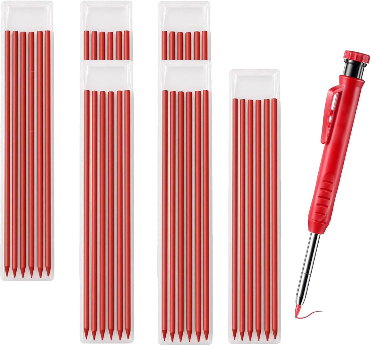 TuTuYa 36 Pencil Refill with 1 Solid Carpenter-Pencil, 2.8mm Waterproof Lead Refills Replacement, with Sharpener, Long Reach/Deep Hole/Long Nose for Architect &Carpenter Woodwork Construction Building