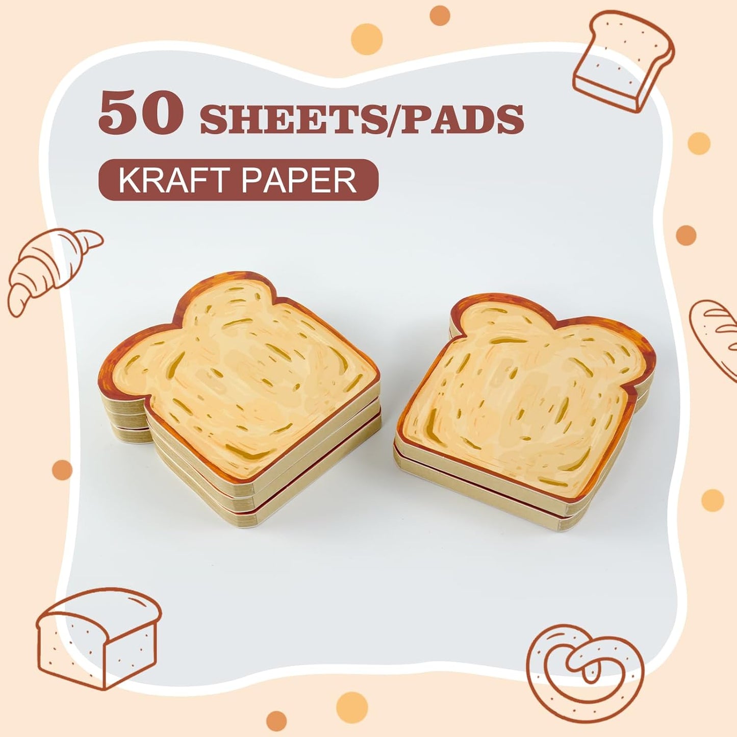 Toast-Shaped Note Pads - 5 Pack Blank Scratch Pads 50 Sheets/Pad Small Notebook for Baking Lovers Cute Note Taking (2-slice toast memo pad)