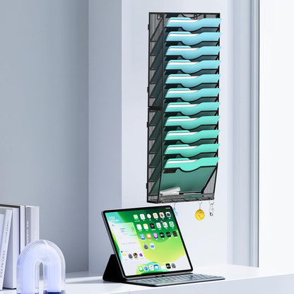 Gawerk 10-Tier Wall File Organizer Hanging Wall File Holder Wall Mount Paper Folder Organize, Mesh Magazine Document Mail Organizer Wall Organizer for Office School Home, Black