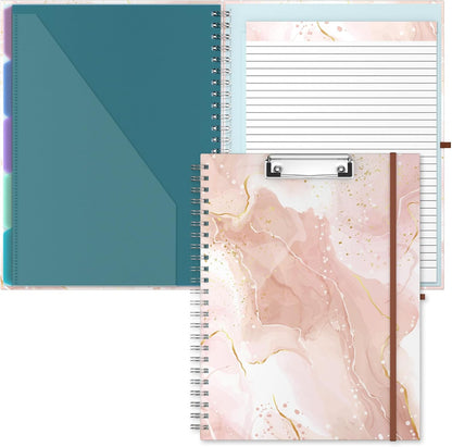 Hongri Clipboard Folio with Refillable Lined Notepad, 8.5 x 11 Folders with Storage 10 Pockets, Spiral Portfolio, Size 12.8X 9.7 in, Office & School Supplies, Skeleton