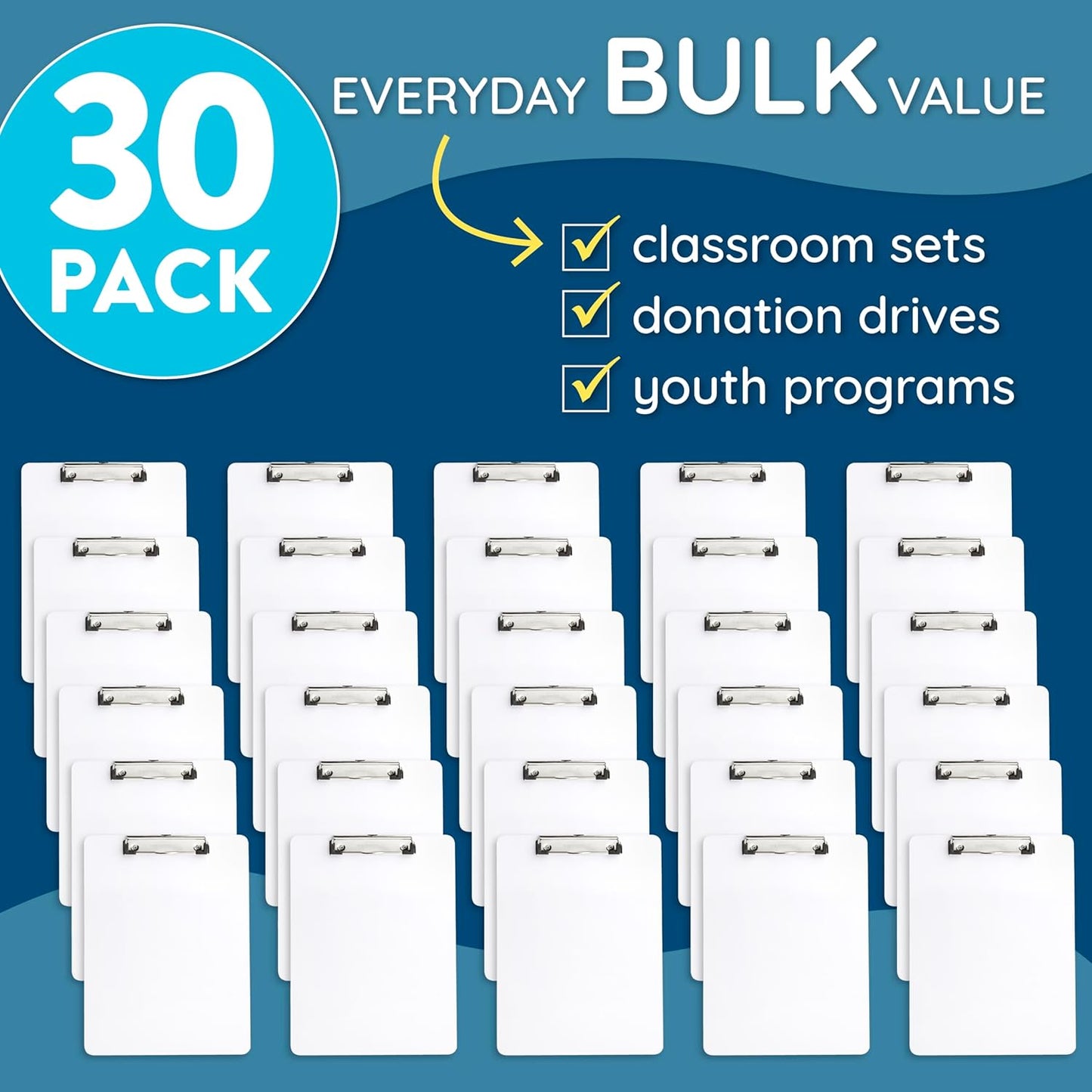 Blue Summit Supplies 30 Pack Dry Erase Clipboard, Whiteboard Clipboard for Classroom, White Board with Front Surface and Low Profile Clip, Designed for Classroom and Business Use