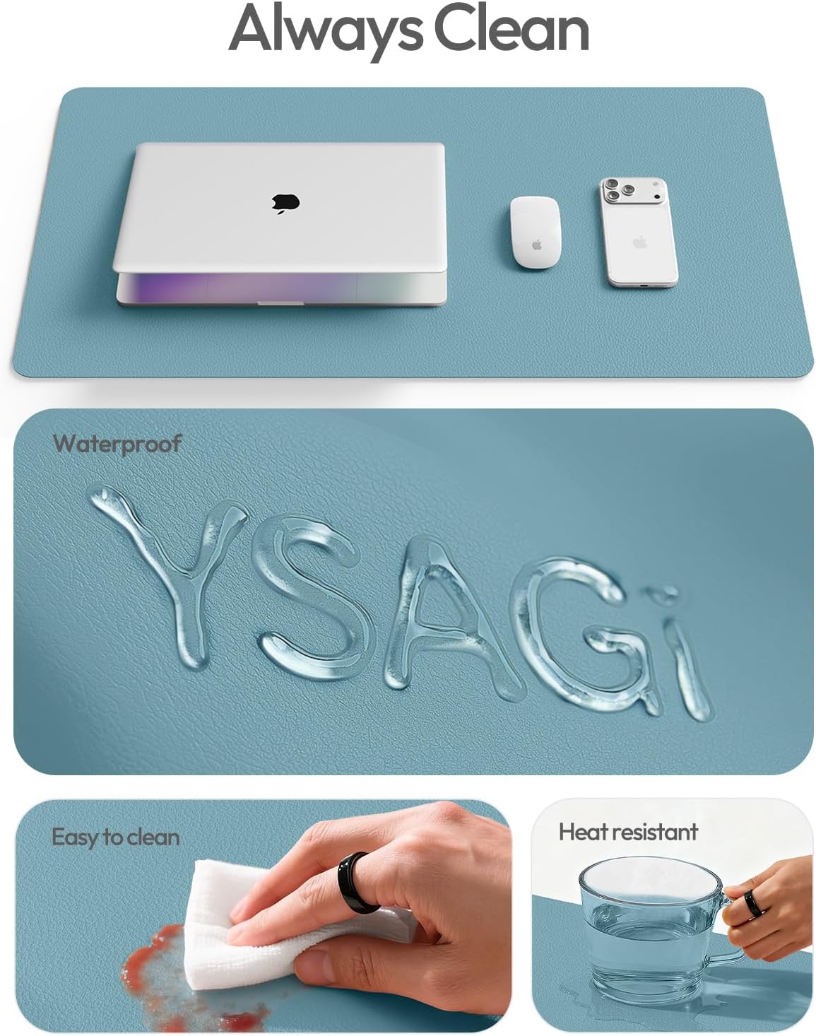 YSAGi Leather Office Desk Pad Protector, Large Mouse Pad, Non-Slip, PU Leather, Laptop Desk Blotter, Waterproof Writing Pad for Office and Home, Black, 23.6" x 13.8" - Colors A