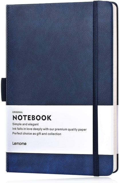 Lemome Thick Classic Notebook with Pen Loop A5 College Ruled Hardcover Writing Notebook with Pocket + Page Dividers Gifts, Banded, Large, 180 Pages, 8.4 x 5.7 in