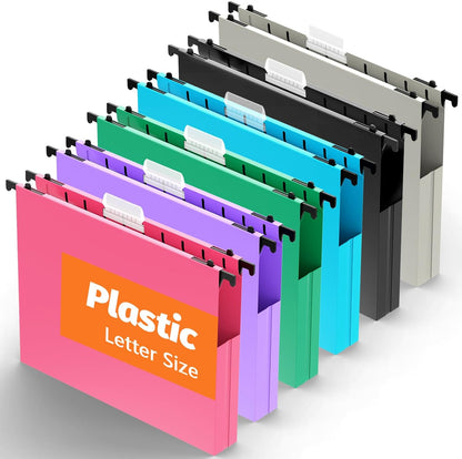 SHUTEX Extra Capacity Plastic Hanging File Folders,12 Pack Reinforced Hang Folder,Heavy Duty 1 Inch Expansion,Filing Cabinet Folders Letter Size for Bulk Files/Medical Charts, Black