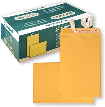 Xxcxpark 250 PCS 6x9 inches Security Catalog Envelopes Printable Self Seal Envelopes, Anti Tear brown Kraft Envelopes for Invitation Cards, Pictures, Photos, Documents