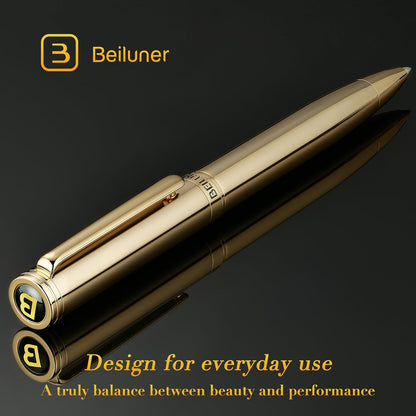 BEILUNER Luxury Gel Pen with 24K Gold Finish, Black Piano Lacquer, Luxury Grade Craftsmanship, Best Pen Gift Set for Men and Women, Professional, Executive, Office, Retractable Nice Pens