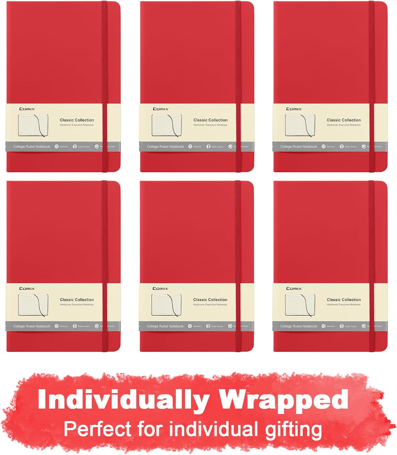 Comix 6 Pack Lined Journal Notebooks for Work, 240 Pages, 5.5"x8.3", Black, Hardcover, A5 Medium College Ruled, Journaling Notebooks for Notes-Taking, Fits for Office School Home