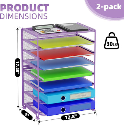Simple Trending 2 Pack 8 Tier Letter Tray Paper - Mesh Desk File Organizer for Office School Desktop, Black