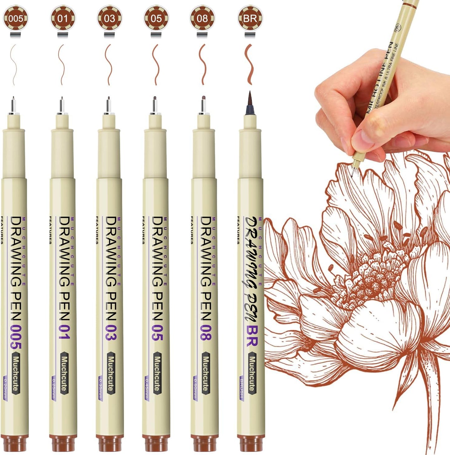 Muchcute Extra Fine Point Writing Pens:6 Black 0.25mm Ultra Thin Micron Pen 01 No Bleed Bible Journaling Study Supplies Annotation Smooth Waterproof Micro Line Tip Fineliner Gel Felt Ink Markers Stuff