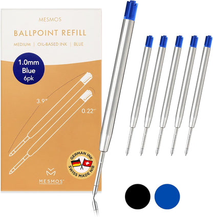 MESMOS 6 Pack 3.9 inch (9.8cm) Pen Refills Ballpoint, Compatible with Ballpoint Parker Pen, (Black Ink)