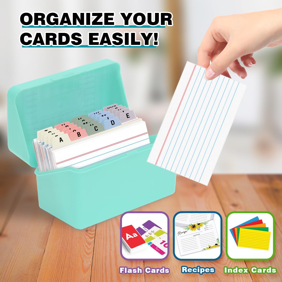 H4D 3x5 Index Card Holder with 100 Heavyweight Ruled Index Cards and 25 Plastic Dividers, Black