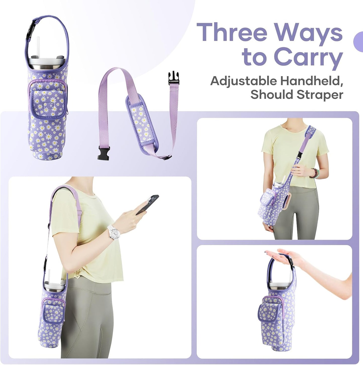 Bufilea Carrier Bag with Phone Holder Pockets for Stanley 40/30oz Tumbler with Handle, Insulated Neoprene Crossbody Bag Cup Holder w/Shoulder & Handheld Straps Fits Stanley Cup Accessories