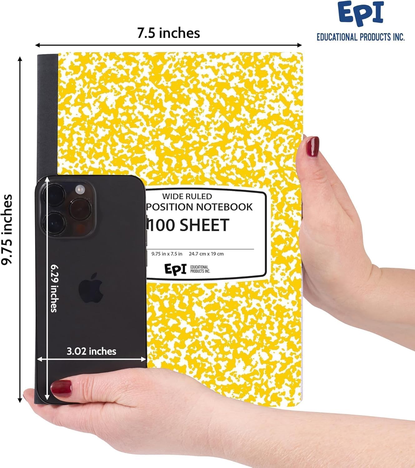 48 Pack - EPI Marble Hardcover Wide Ruled Composition Notebook | 200 Pages (100 Sheets), 9.75 x 7.5 in, Sturdy Sewn Binding | School, Office, Journaling, Notes