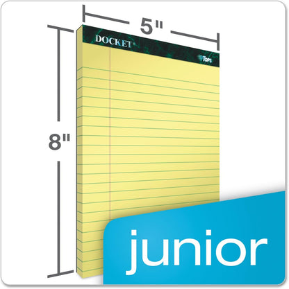 TOPS 5 x 8 Legal Pads, 12 Pack, Docket Brand, Narrow Ruled, Yellow Paper, 50 Sheets Per Writing Pad, Made in the USA (63350)