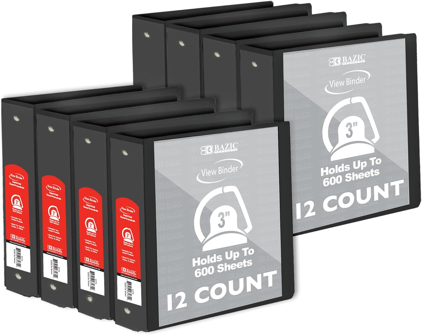 BAZIC Products 3 Ring Binder 3" View Binders Slant D Ring Organizer - White, Hold 600 Sheets Paper, for School Office Home, 2-Count