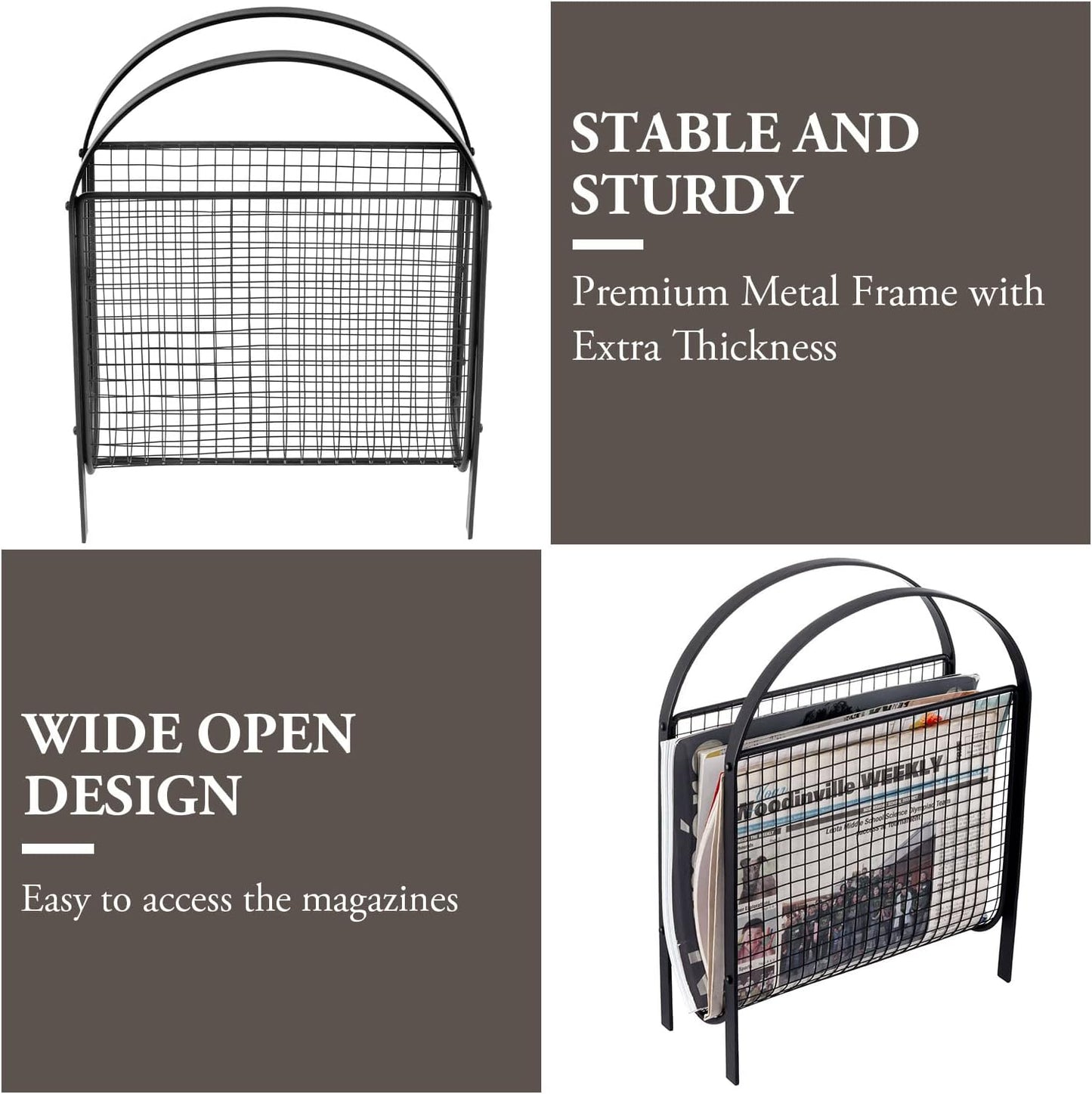 MyGift Magazine Rack, Floor Freestanding Magazine Holder for Bathroom Bedroom Office, Books Newspapers File Mail Organizer, Mid Century Modern Decor Wire Storage for Tablets and Documents