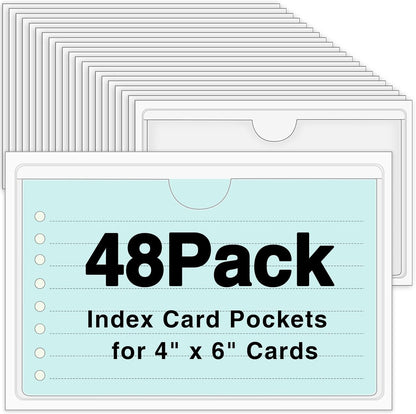 36 Pack 3" x 5" Index Card Holder Adhesive Plastic Label Holders Clear Tote Bag Labels Stickers for Organizing Storage Bins Library Card Shelves