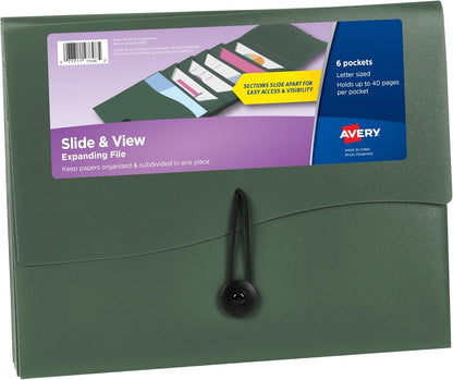 Avery Slide & View Expanding File Folder, 6 Pockets, Letter Size, 1 Black Folder (73542)