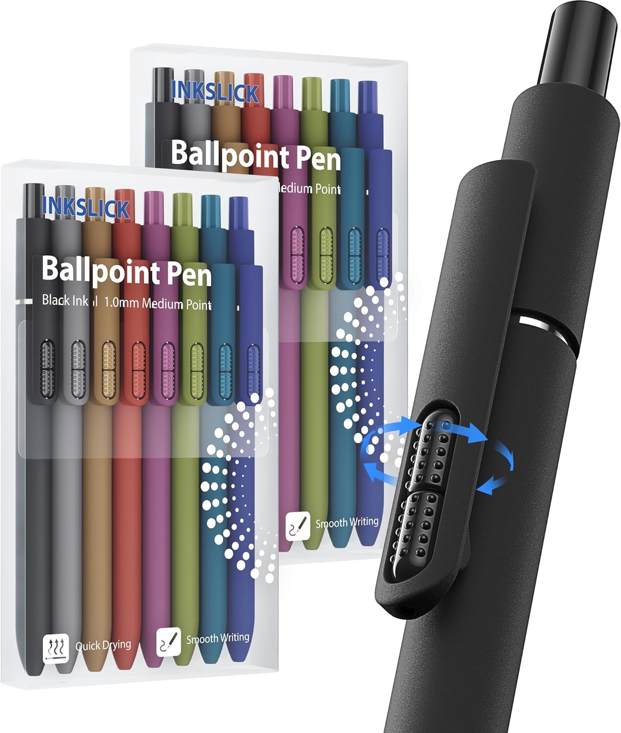 8 Pcs Black Ballpoint Pens - 1.0mm Medium Point Smooth Writing Black Ink Ball Point Pens | High-end Long Lasting Retractable Pen for School, Home, Office (Vintage-8pcs)