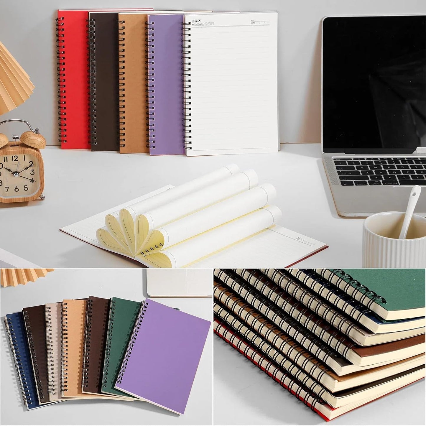 Leelosp 12 Pack Small Spiral Notebook Lined Spiral Journal College Ruled Notebook Wire Bound Kraft Cover, 120 Pages for Work (Multicolor,5.5 x 8.3 Inch)