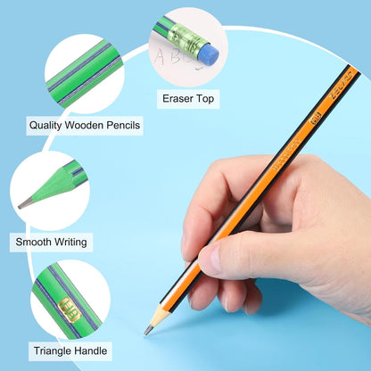 PATIKIL Round Pencils, 12 Pcs HB Graphite Pencil Wooden Pencils with Eraser for Classroom Office Writing Drawing Supplies, Green Black