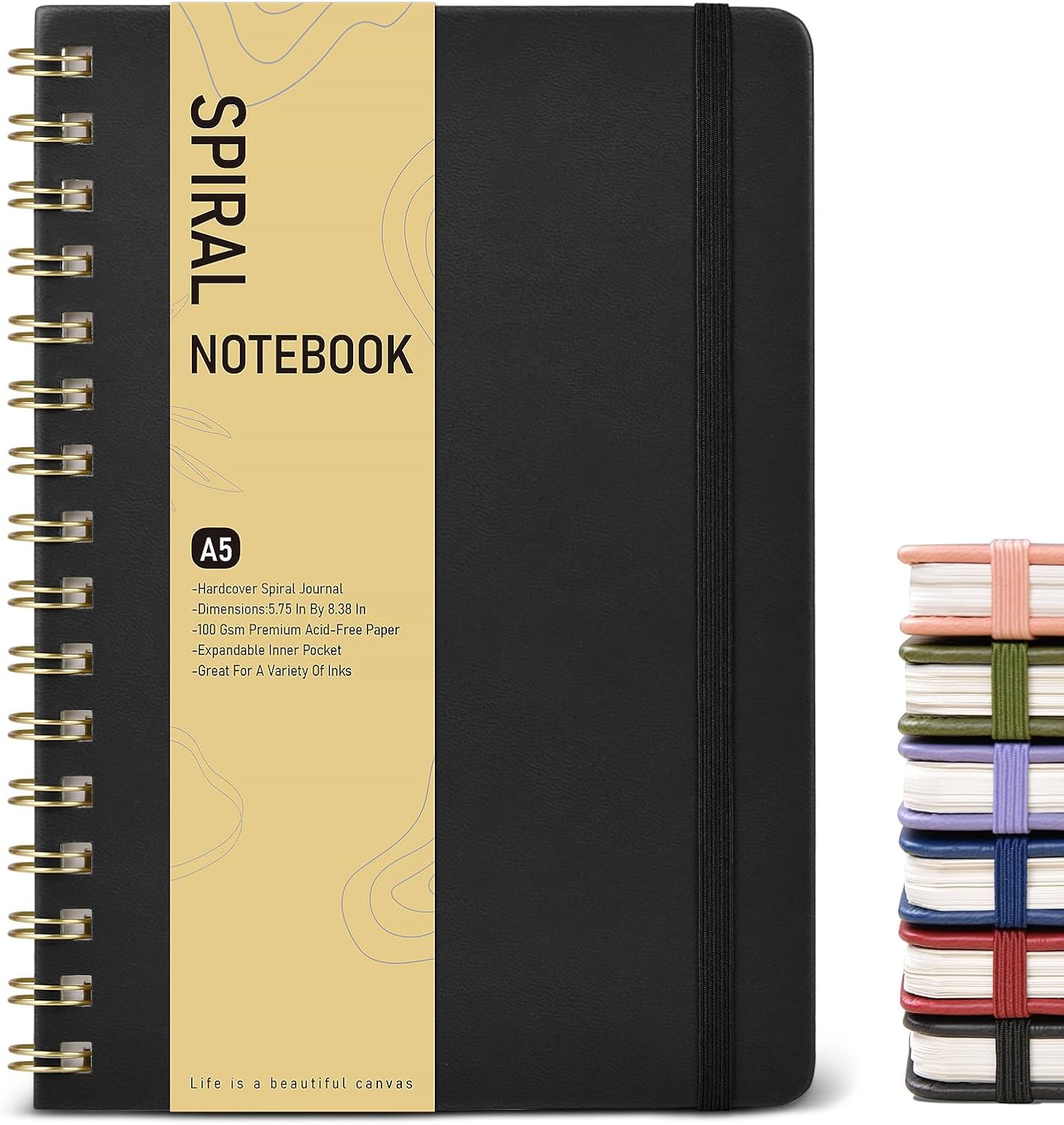 Lined Spiral Journal Notebook, A5 Hardcover Spiral Journals for Women Men, 150 Numbered Pages Spiral Bound Notebook, 100 GSM College Ruled Notebooks for Work, Note Taking 5.75" x 8.38", Olive Green