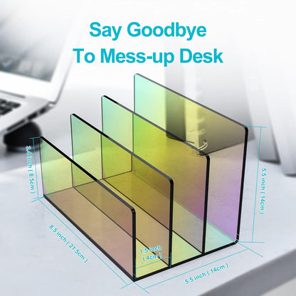 Boloyo Acrylic File Holder,1PC 2 Sections Rainbow File Organizer Mail Letter Sorter Desktop Folder Holder for Home Office School Envelope Bill Filling Paper Document