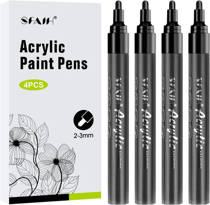 SFAIH White Paint Markers Pens - 4 Pack 2-3MM Medium Tip Acrylic White out Markers for Rock Painting, Wood, Metal, Fabric, Plastic, Canvas, Glass, Ceramic, Diy Crafts, Drawing, Tire, Correction