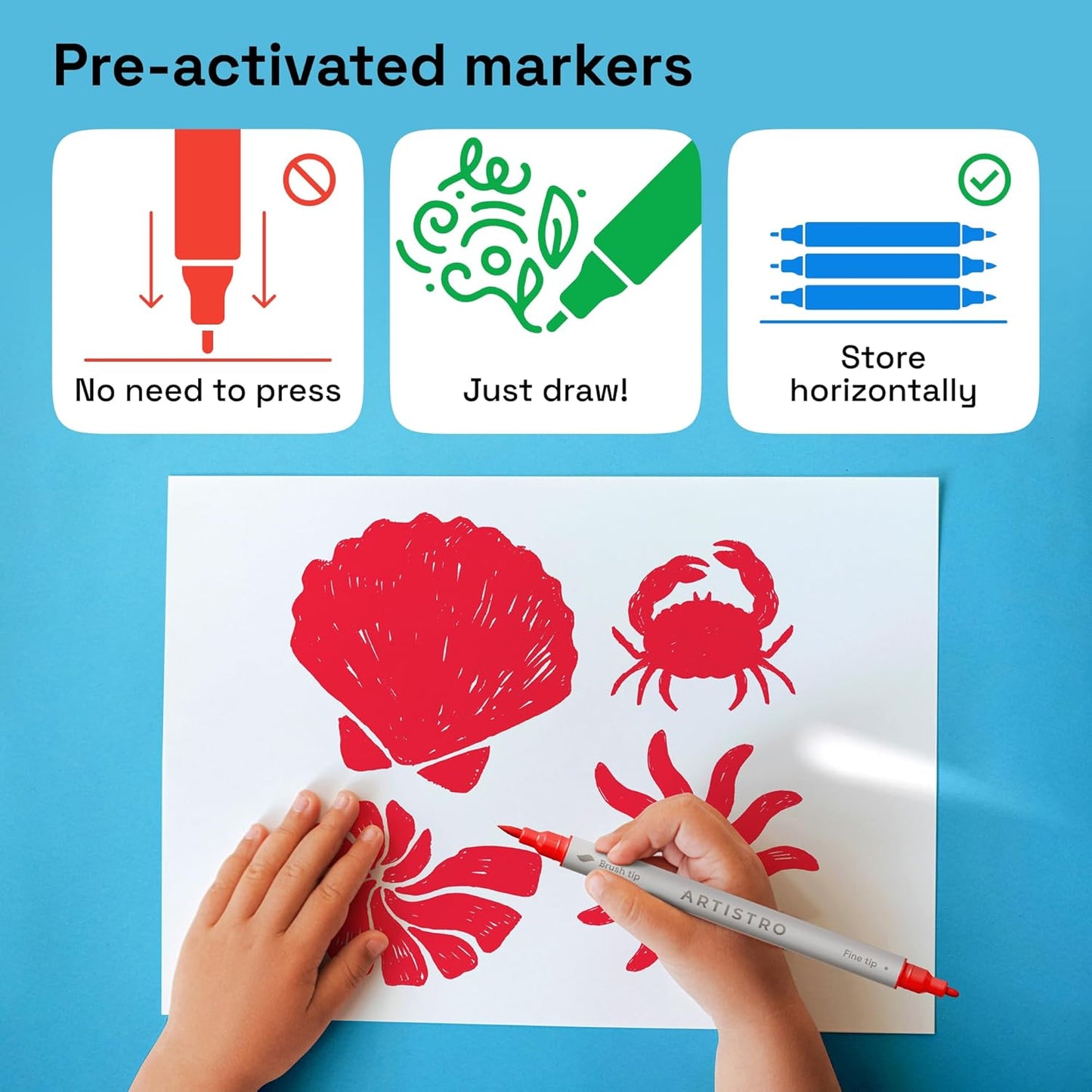 ARTISTRO 2 Red Dual-Tip Acrylic Paint Pens - Multisurface Markers for Glass, Rock, Fabric, Wood, Plastic & More - 1 mm Fine & Brush Tips