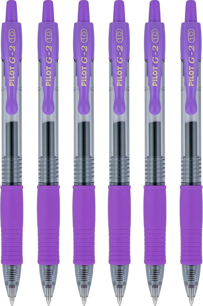 Pilot G2 Retractable Rollerball Gel Pens, Bold Point, 1.0mm, Purple Ink, 6 Count