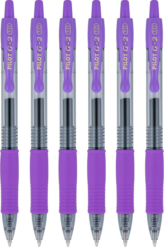 Pilot G2 Retractable Rollerball Gel Pens, Bold Point, 1.0mm, Purple Ink, 6 Count