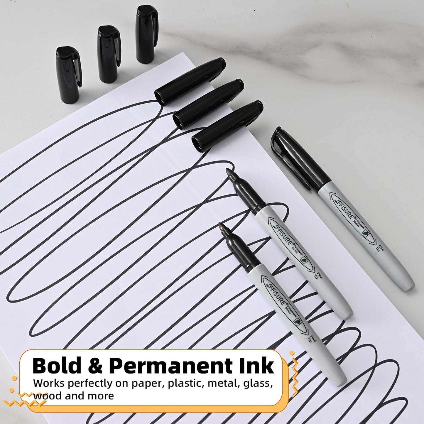 Permanent Markers, Ultra Fine Point, Black, 75 Count, 0.4mm, Fine tip permanent marker set, quick dry, waterproof, fading resists, durable, marks on paper, glass, ceramic, plastic, wood, rock, metal