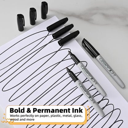 Permanent Markers, Ultra Fine Point, Black, 75 Count, 0.4mm, Fine tip permanent marker set, quick dry, waterproof, fading resists, durable, marks on paper, glass, ceramic, plastic, wood, rock, metal