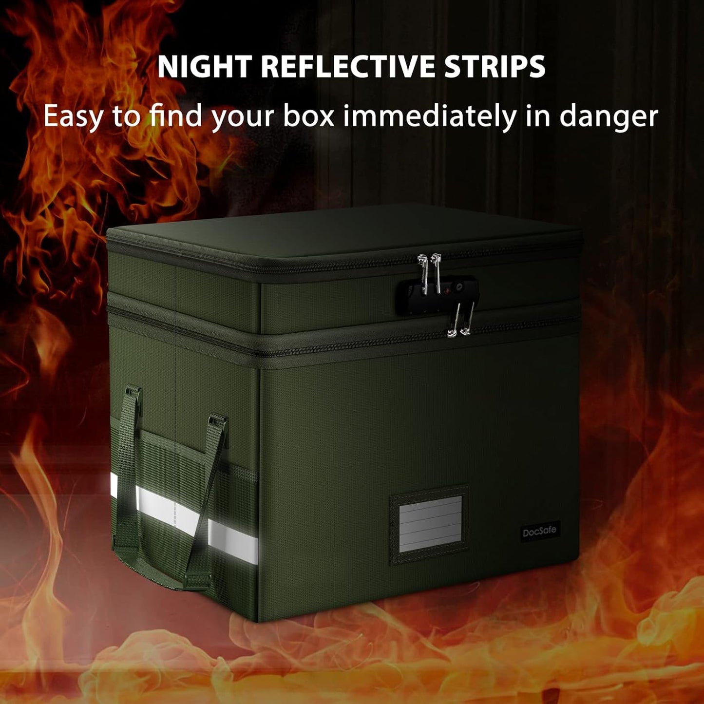 DocSafe File Box with Lock,Multi-Layer Fireproof Document Box Collapsible File Storage Organizer with Pockets/Handle,Large Portable Home Office Filing Safe for Hanging Letter/Legal Size Folders,Black