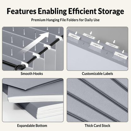 SUNEE Hanging File Folders Legal Size, Black File Folders 25 Pack 1/5-Cut Tabs, Stay Organized for Your Home and Office Bulk File and Documents