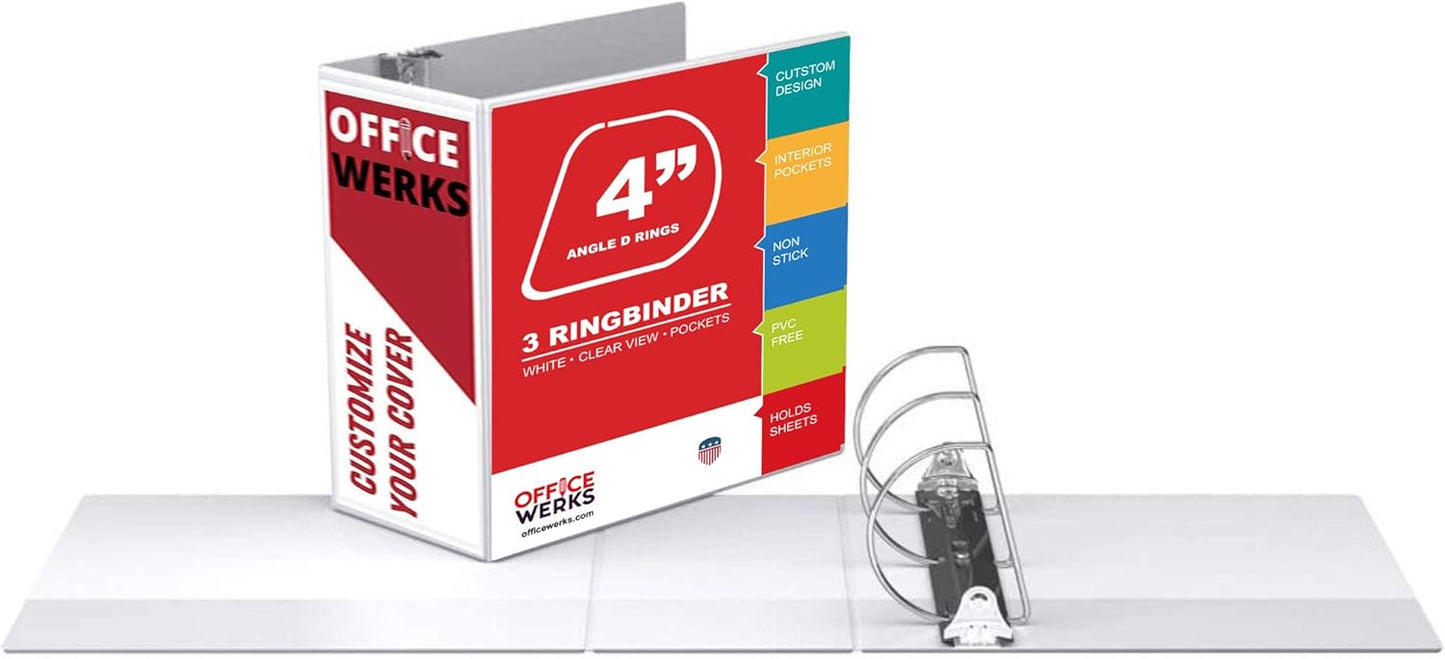 Performore 3 Ring Binder, Professional Angle D Ring 4 Inch, Presentation Folder for Standard Pages 8.5 x 11 with Pockets, Crystal Clear View White (2 Pack)